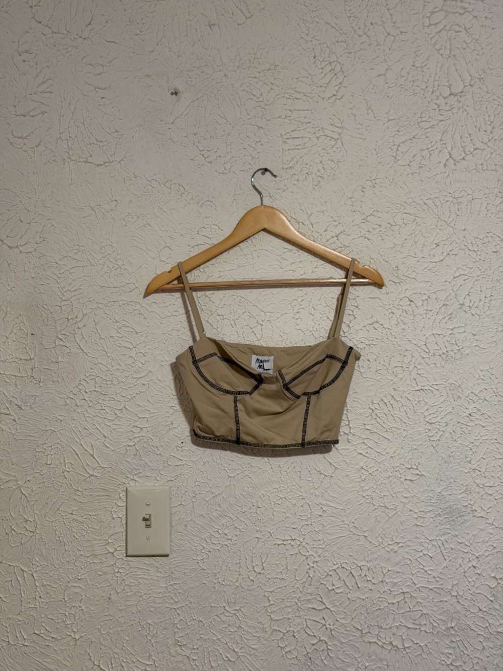 Princess Polly Corset Crop Top Size US 6 Beige Tan Contrast Stitch Bustier